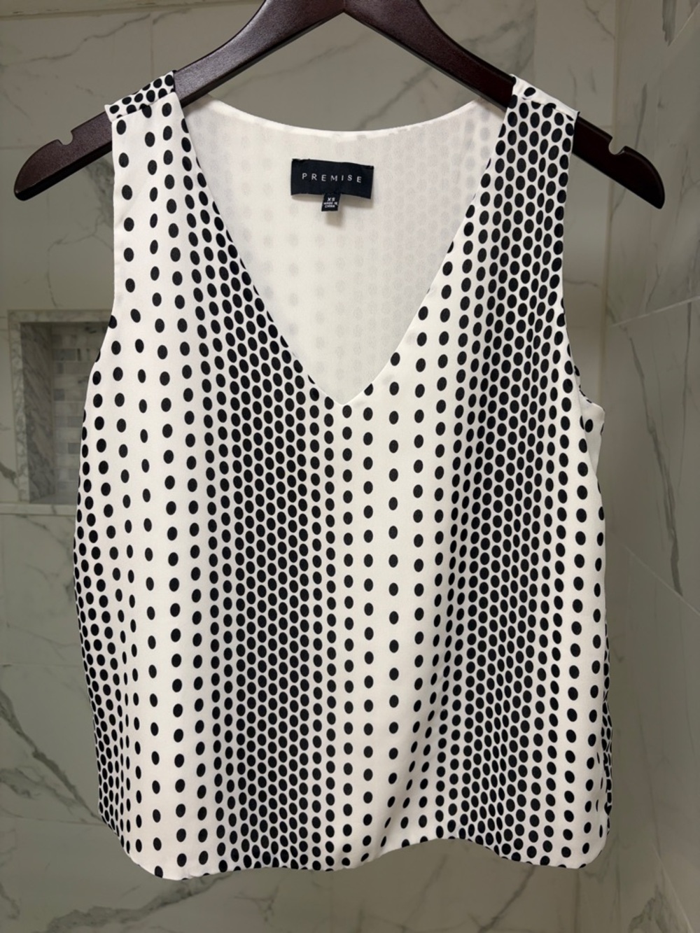 Premise Black and White Polka Dot V-Neck Sleeveless Top